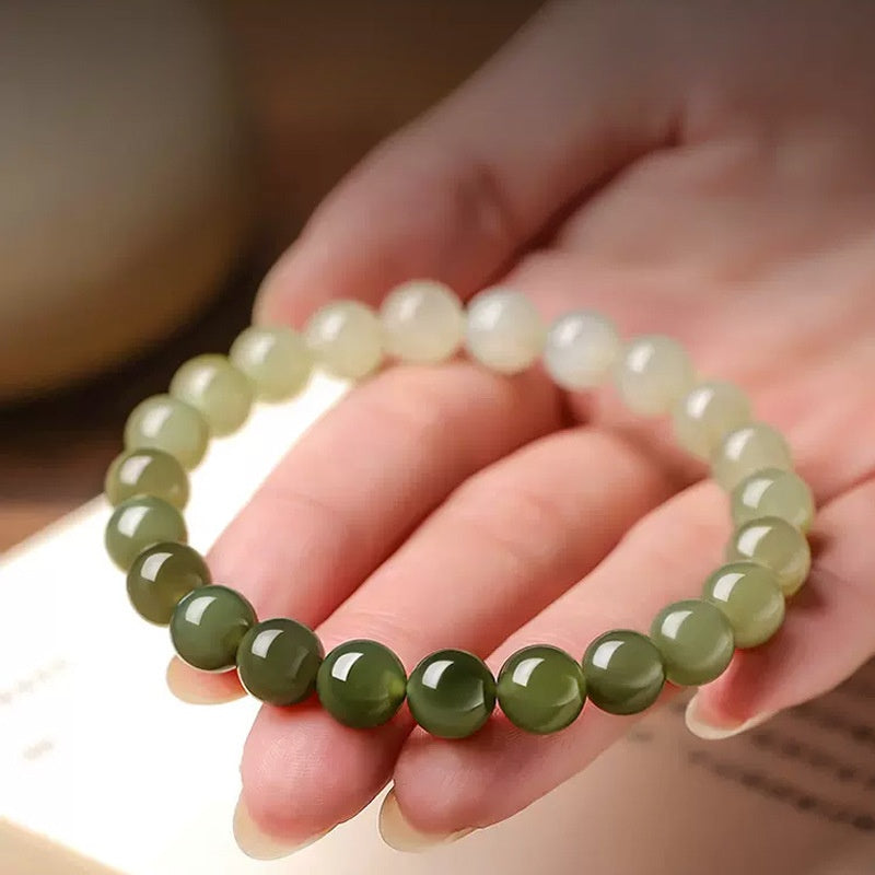 S925 Sterling Silver Natural Hetian Jade Icy Clear Water Beaded Bracelet
