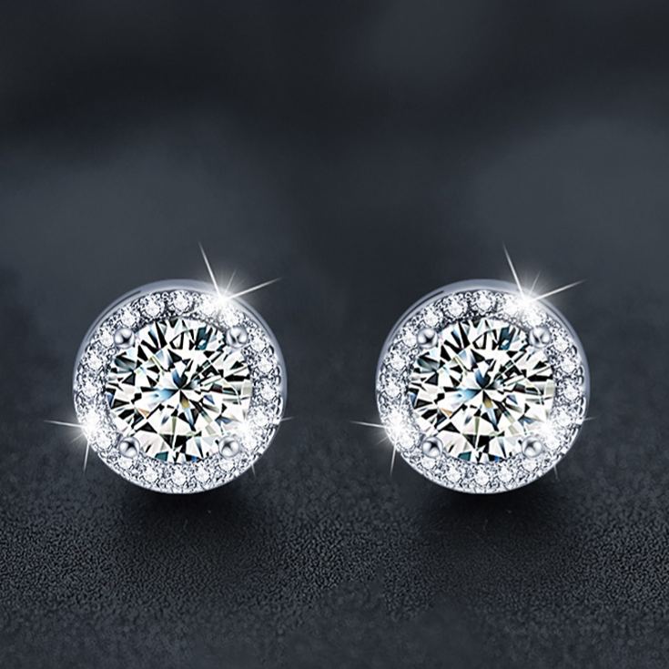 925  silver round moissanite stud earrings