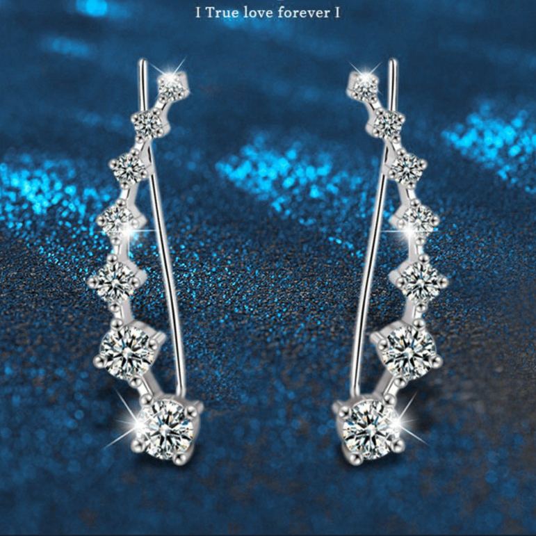 Classic Row-Set Diamond Stud Earrings — 925 Silver, Western-Style Jewelry