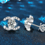 925 Sterling Silver "Double C" Moissanite Stud Earrings — Simple & Sophisticated