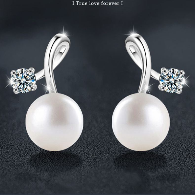 925 Sterling Silver Moissanite and Pearl Cherry Stud Earrings