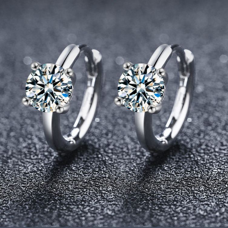S925 Sterling Silver Moissanite Classic Four-Prong Stud Earrings