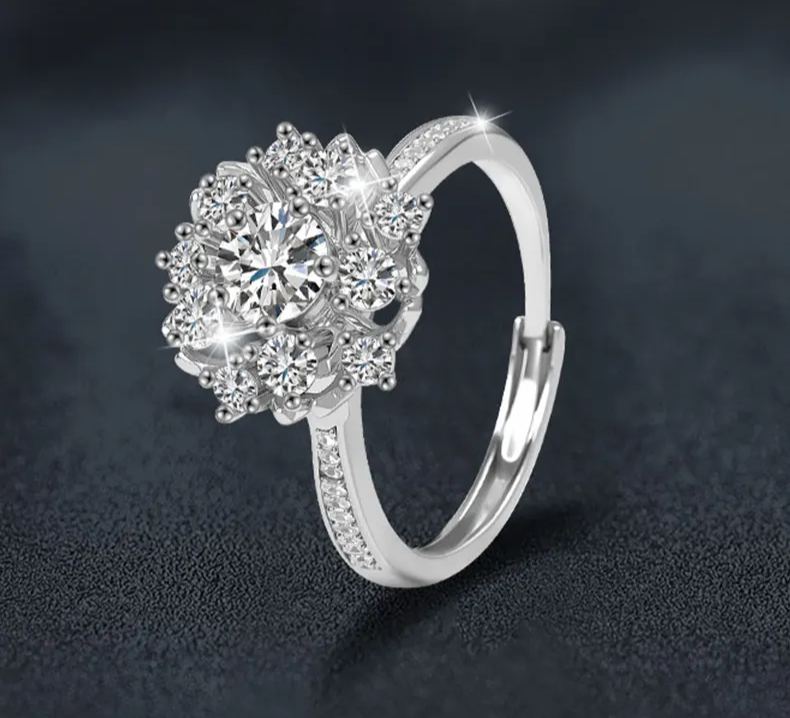 S925 Sterling Silver "Stars Surrounding Moon" Moissanite Ring