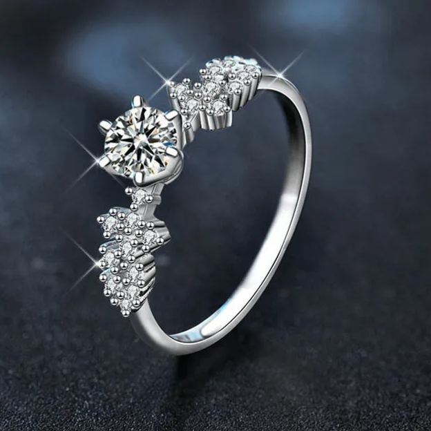 S925 Sterling Silver Star River Moissanite  Six Prong Ring