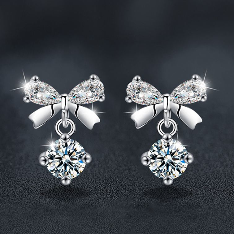 S925 Sterling Silver Moissanite Bow Stud Earrings