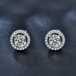 Minimalist Round 925 Sterling Silver Moissanite Stud Earrings