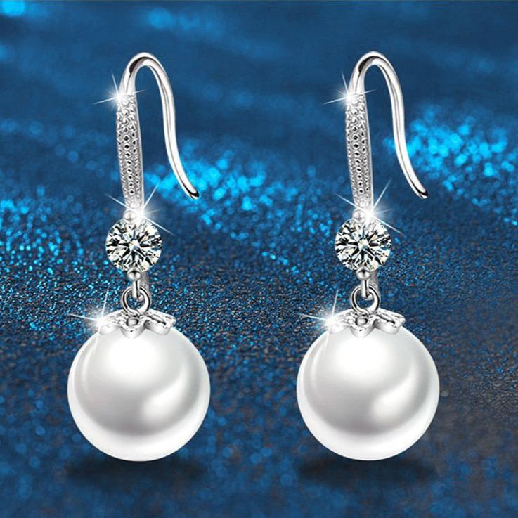 Pearl and Moissanite Dangle Earrings -925 Sterling Silver