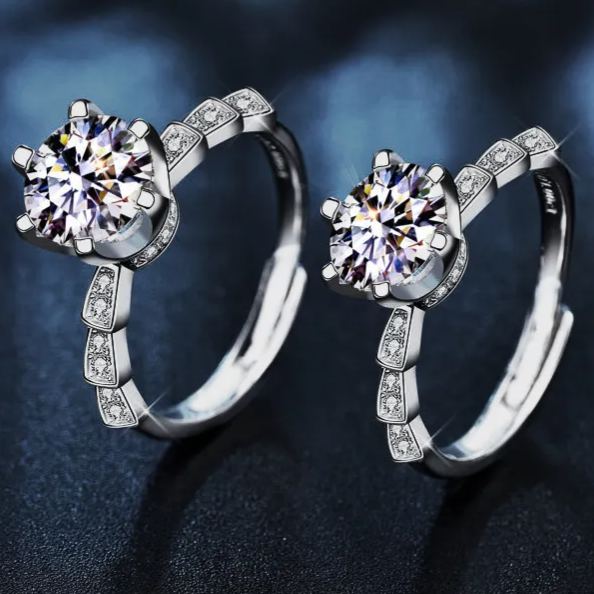 S925 Sterling Silver Bamboo Six-Claw Ring Moissanite Ring