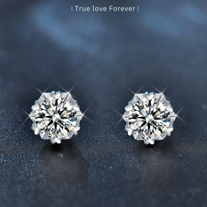 Star of David Snowflake Earrings — Moissanite & 925 Sterling Silver Christmas Studs