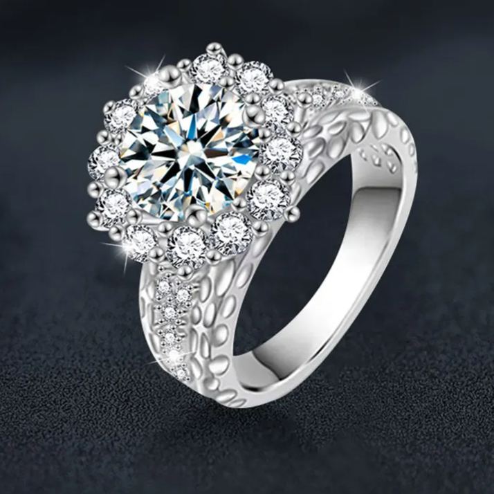 S925 Sterling Silver Moissanite Sunflower Ring