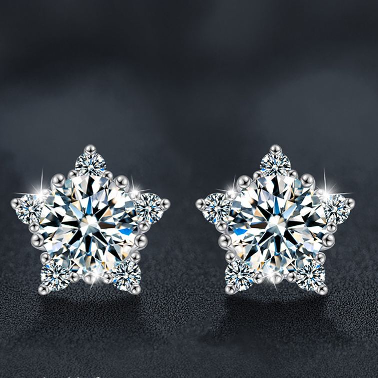 Moissanite & S925 Sterling Silver Star Stud Earrings