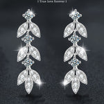 S925 Sterling Silver Leaf Drop Earrings with Moissanite Tassels
