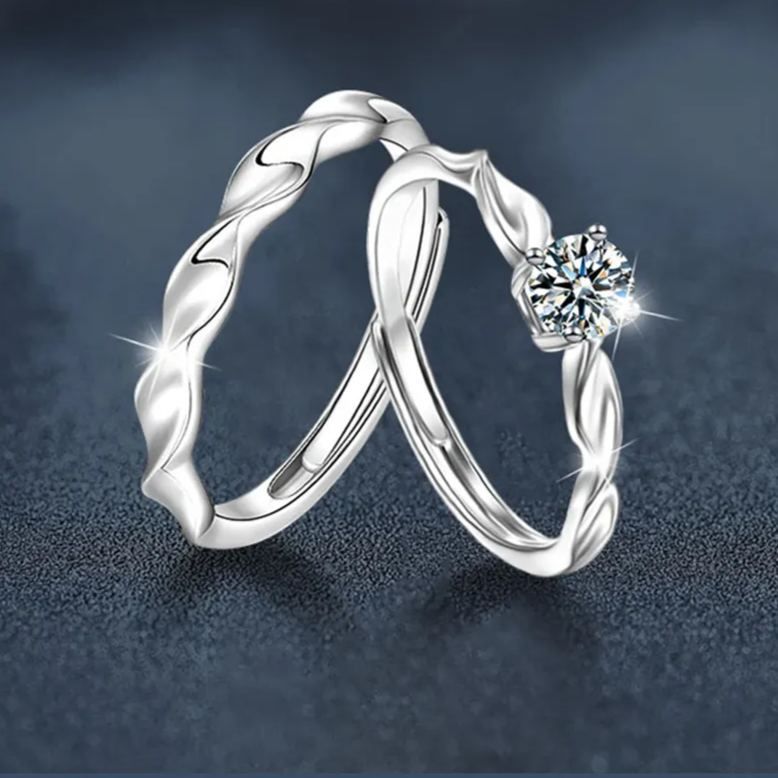 S925 Sterling Silver Twist Moissanite Couple Ring