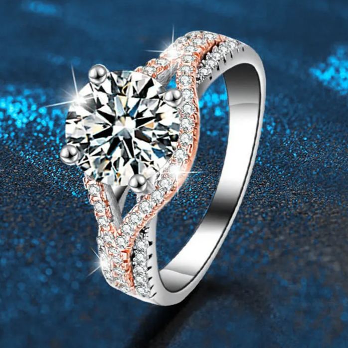 S925 Sterling Silver Moissanite Two-Color Ring