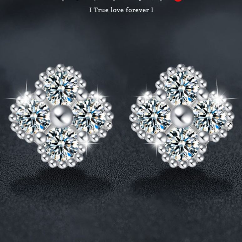 S925 Sterling Silver Moissanite Four-Leaf Clover Stud Earrings