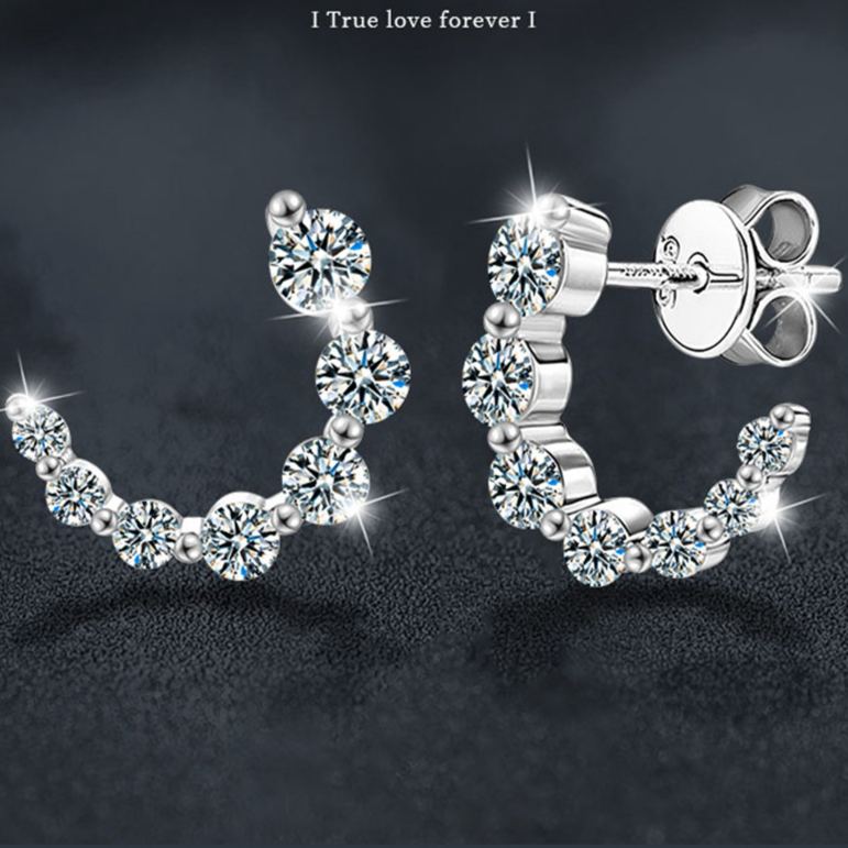 Moissanite & S925 Sterling Silver Full-Pavé C-Shaped Stud Earrings