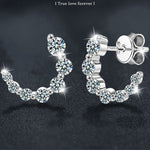Moissanite & S925 Sterling Silver Full-Pavé C-Shaped Stud Earrings