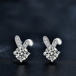 S925 Sterling Silver Cute Rabbit Stud Earrings with Moissanite