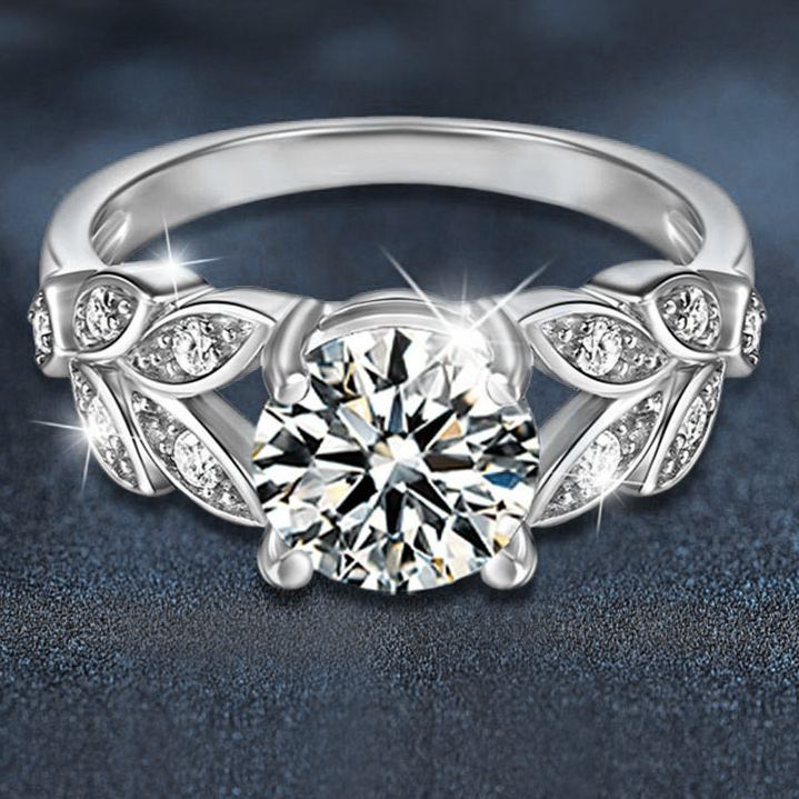 S925 Sterling Silver Moissanite Leaf Ring