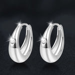 Simple S925 sterling silver oval plain hoop earrings with moissanite diamonds