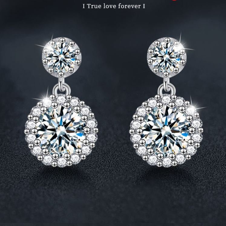 S925 Sterling Silver Moissanite Round X-Shaped Earrings