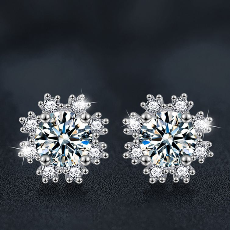 S925 Sterling Silver Romantic Snowflake Moissanite Earrings for Christmas