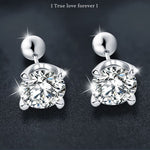 Simple and elegant moissanite four-prong threaded earrings in 925 sterling silver