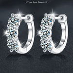 S925 Sterling Silver Moissanite Round Earrings with Diamond Bars