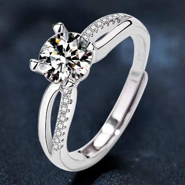 S925 Sterling Silver Moissanite Hollow Ring