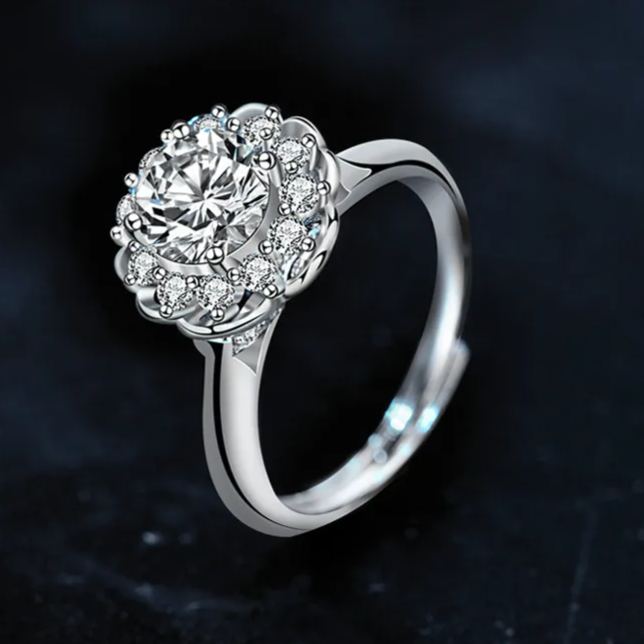 S925 Sterling Silver Moissanite  round Bag Ring