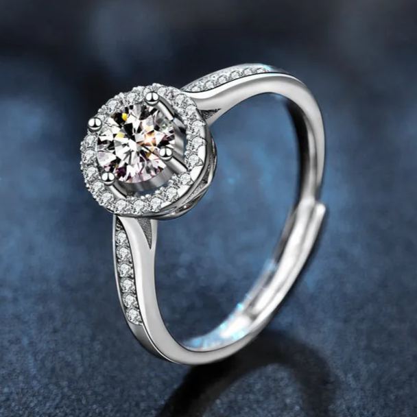 S925 Sterling Silver Moissanite Round Bag Princess Ring