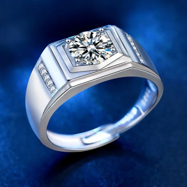 S925 Sterling Silver Moissanite Men's Bold Ring
