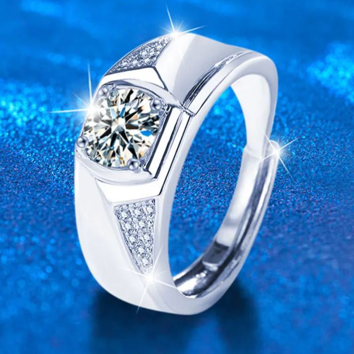 S925 Sterling Silver Simple Moissanite Men's Ring
