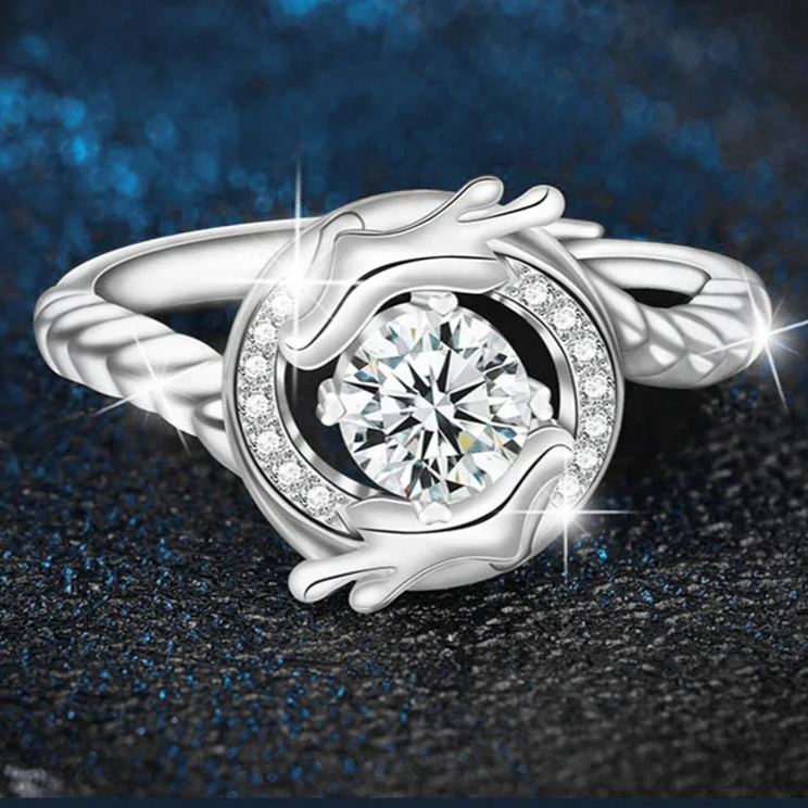 S925 Sterling Silver Dragon Tail Moissanite Ring