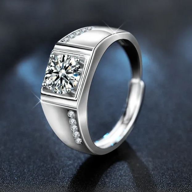 S925 Sterling Silver Moissanite Men's Ring