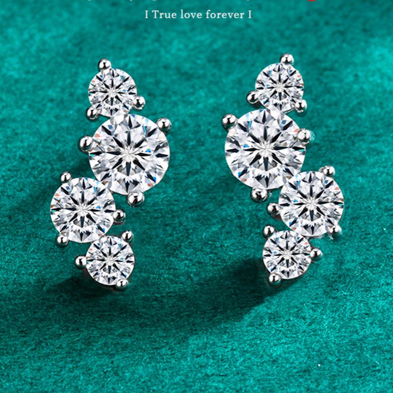 Moissanite 925 sterling silver stud earrings set with full diamonds