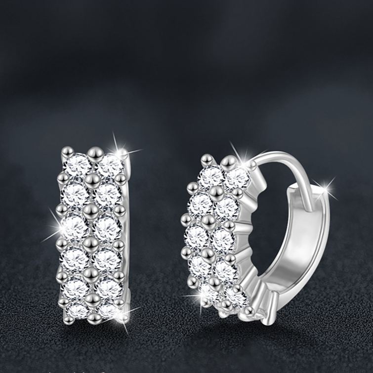 S925 Sterling Silver Earrings Set with Double Rows of Moissanite