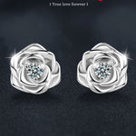 Moissanite rose earrings, S925 sterling silver, elegant and understated luxury.