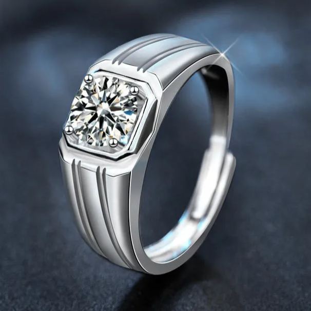 S925 Sterling Silver Men's Simplicity Diamond Moissanite Ring