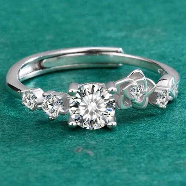 S925 Sterling Silver Moissanite Rose Ring
