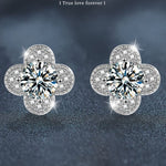 S925 Sterling Silver Simple Four-Leaf Clover Moissanite Stud Earrings