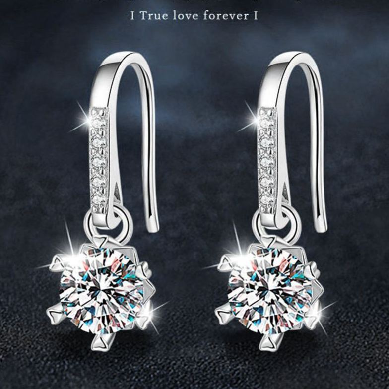 925 Sterling Silver Moissanite Classic Six-Prong Ear Hooks