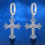 925 Sterling Silver Moissanite Cross Earrings