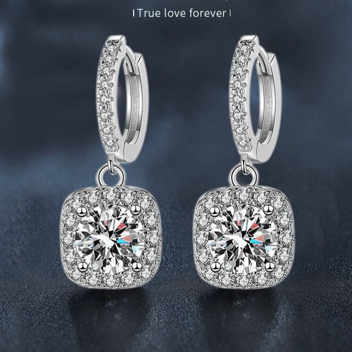 S925 Sterling Silver Long Square Earrings Set with Moissanite