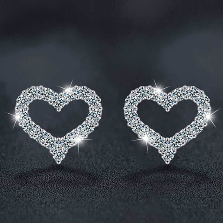 Moissanite 925 sterling silver full diamond heart earrings