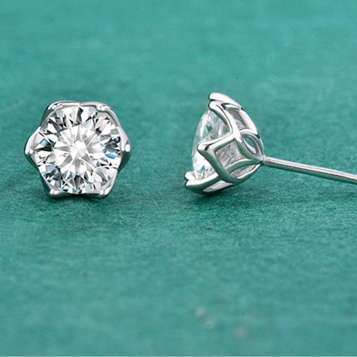 S925 Sterling Silver Moissanite Lace Six-Prong Stud Earrings