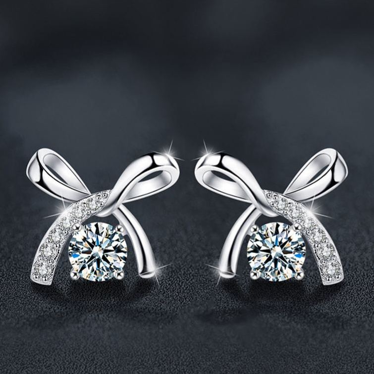 S925 Sterling Silver Moissanite Bow Earrings