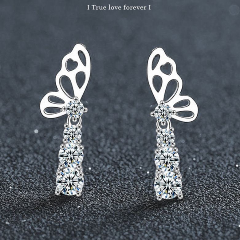 S925 Sterling Silver Moissanite Butterfly Tassel Earrings