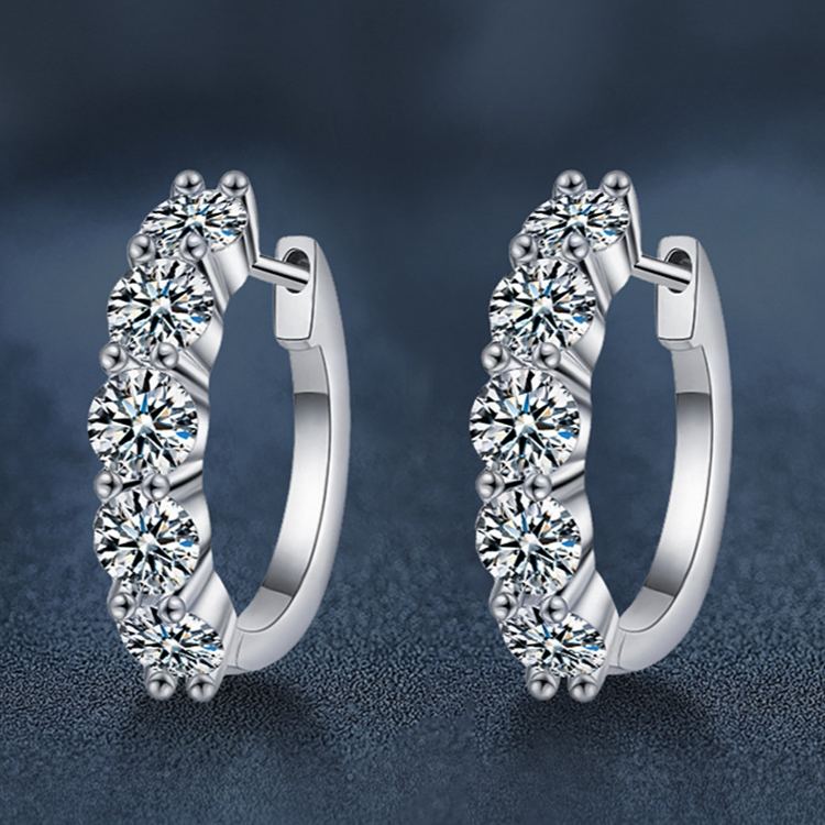 925 Sterling Silver Round Earrings Full of Diamonds and Moissanite