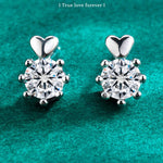 925 Sterling Silver Heart-Shaped Six-Prong Moissanite Earrings